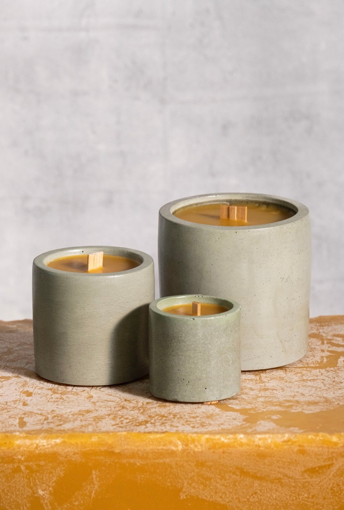 Rad Wax beeswax candle in Sage cement