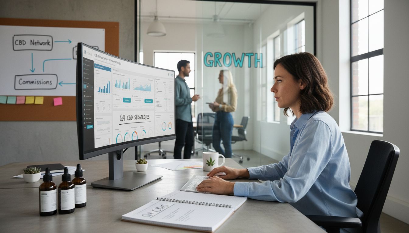 Modern office shows CBD affiliate marketer workspace