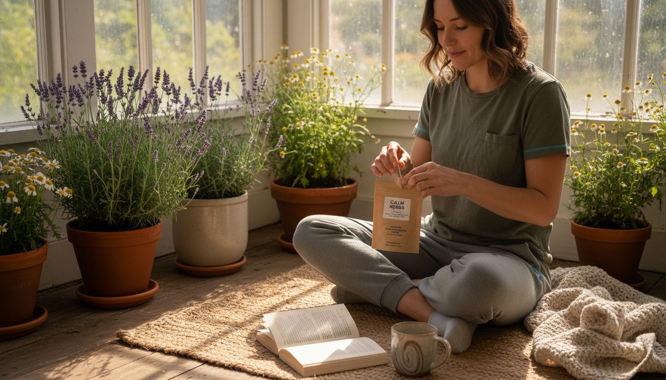 Woman prepares CBD smoke in sunny home