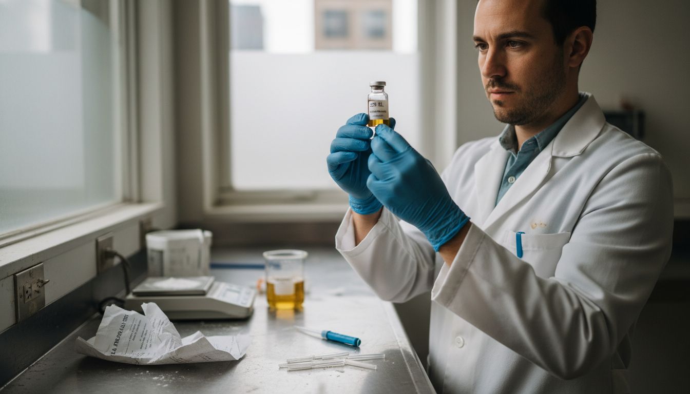 Lab technician checking CBD test report
