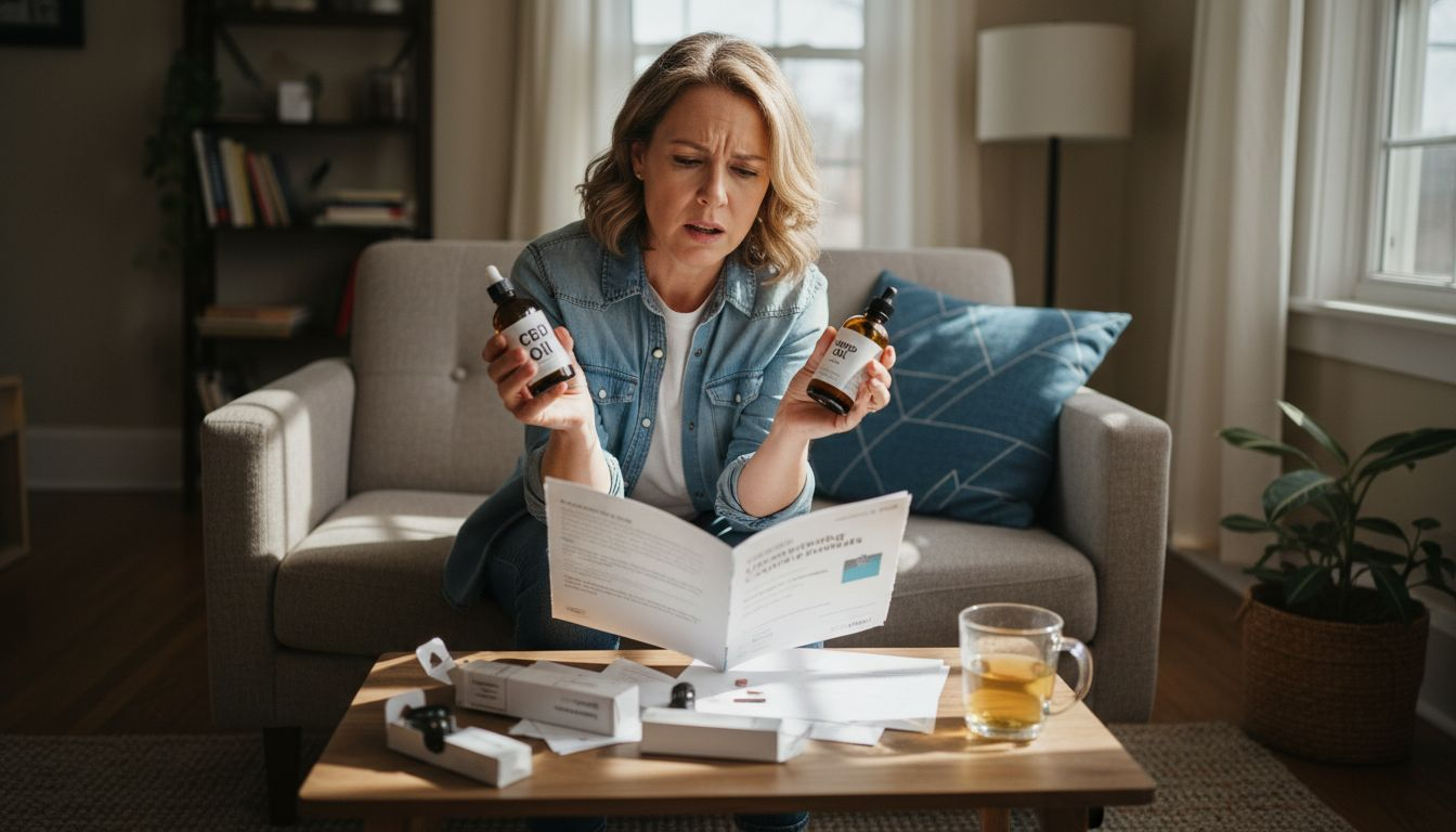 Woman examining CBD and hemp products
