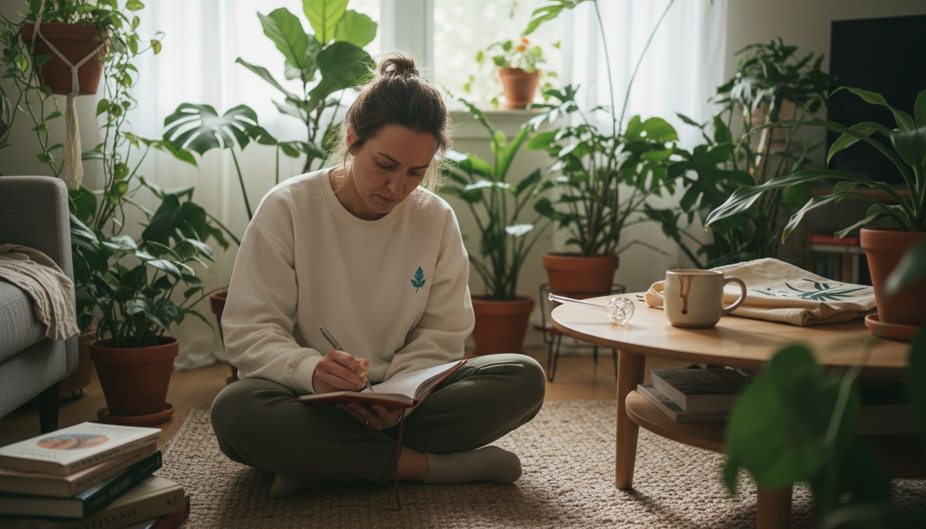 Woman journaling cannabis lifestyle at home