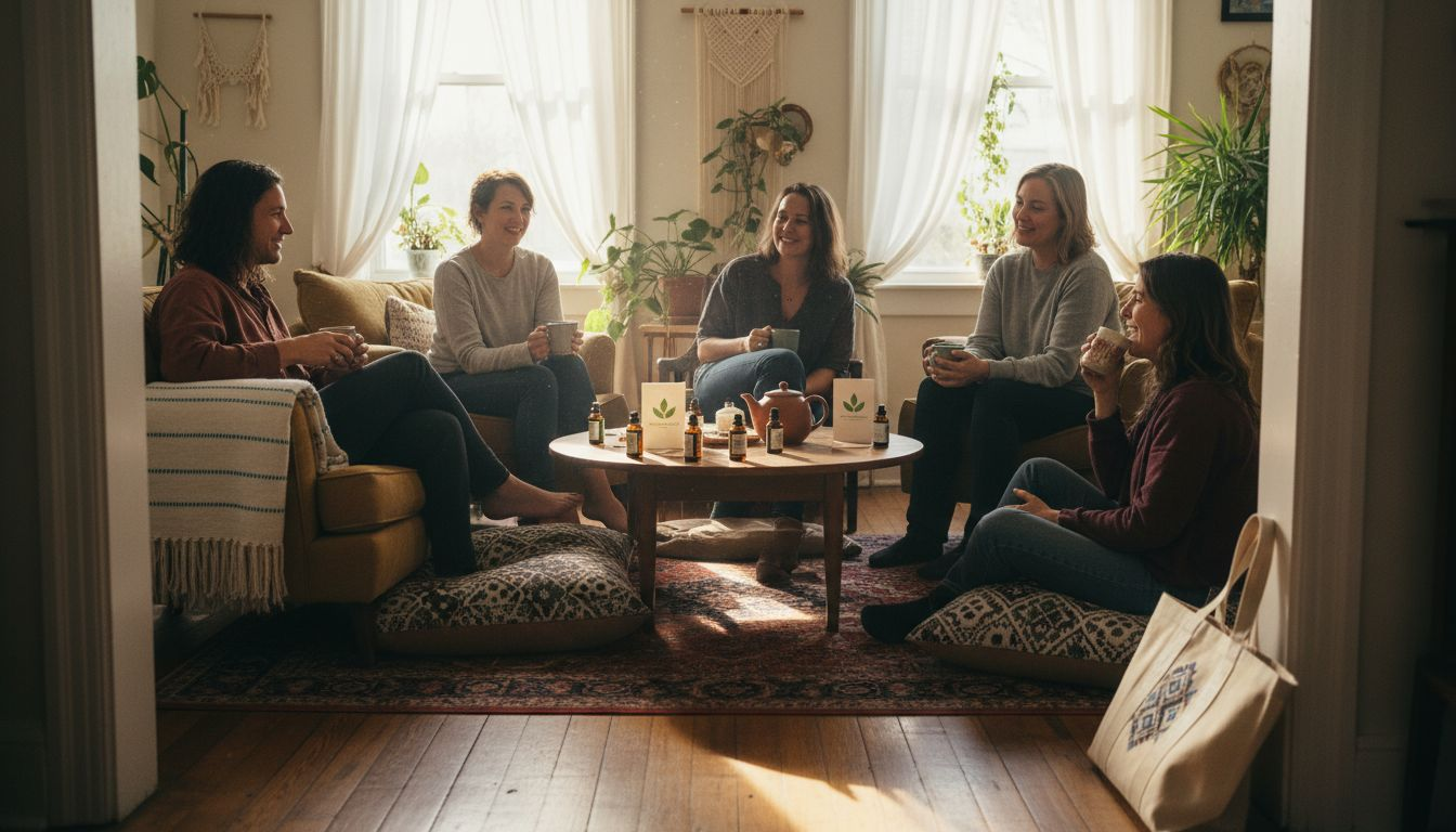 Social group at relaxed CBD gathering