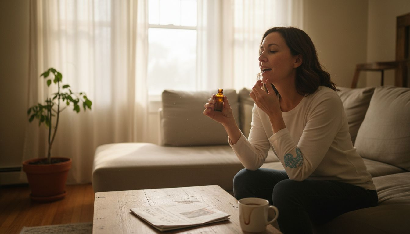 Woman using CBD oil at home