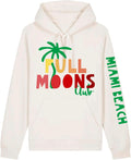 Full Moons Club Premium Oversized Hoodie in cream with palm and moon chest print and Miami Beach sleeve print