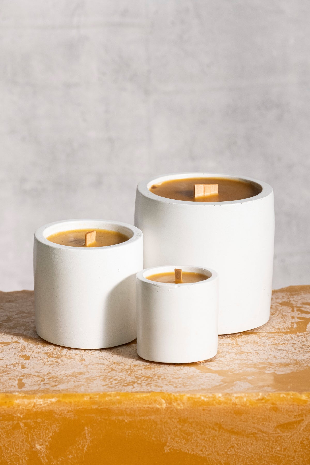 Rad Wax beeswax candle in Whitewash cement