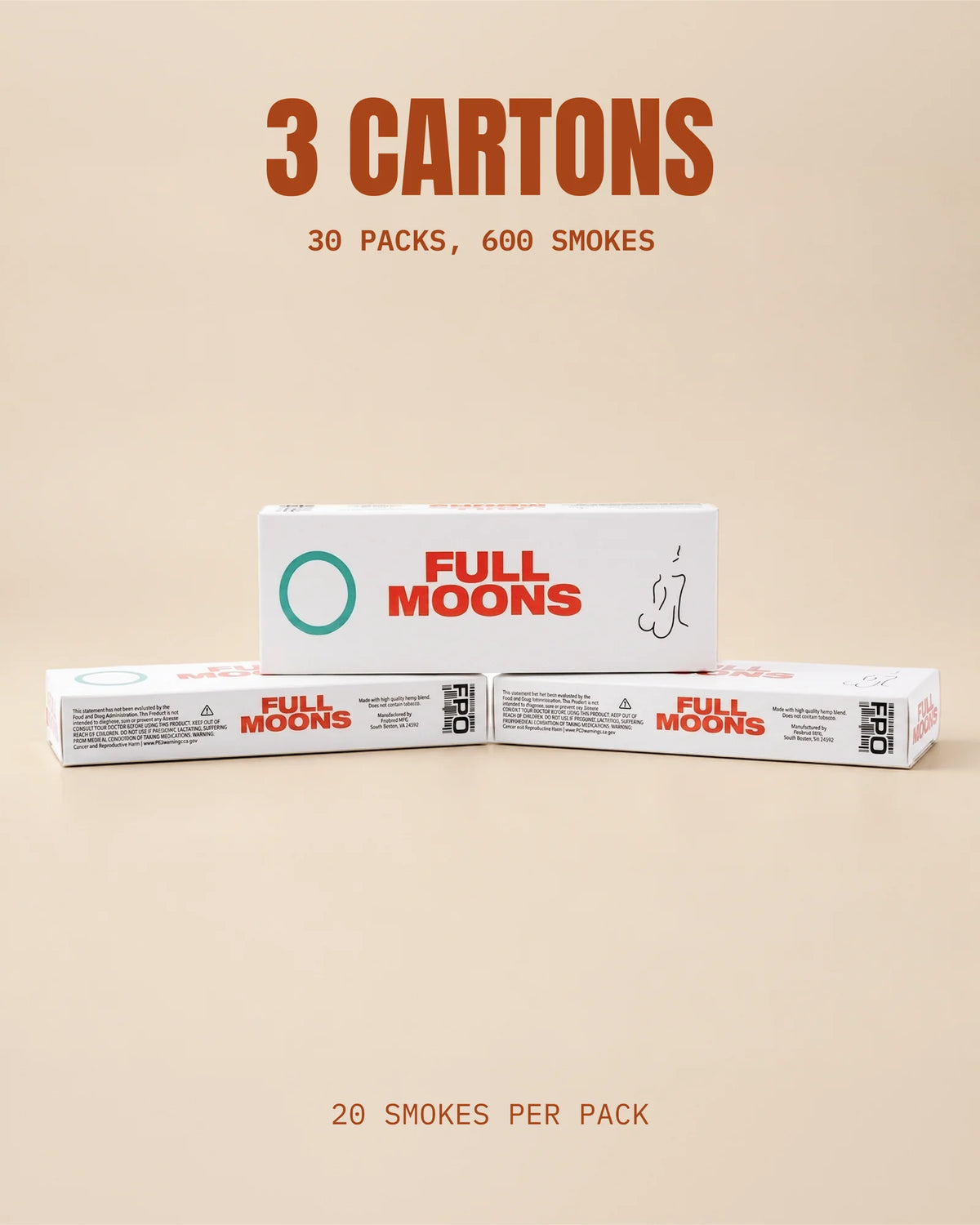 Carton infographic: Original Blend, 3 cartons, 30 packs, 600 smokes, 20 smokes per pack